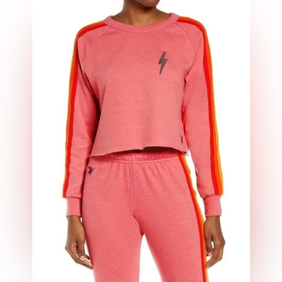 Aviator Nation Bolt Embroidery Classic Cropped Crew and 6 Stripe Sweatpants Set - Picture 16 of 17